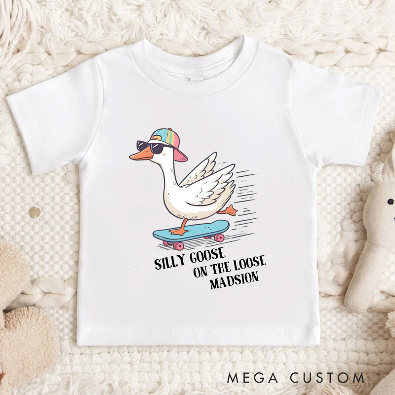 Personalized Silly Goose On The Loose Toddler T-Shirt Funny Goose Kids Gift