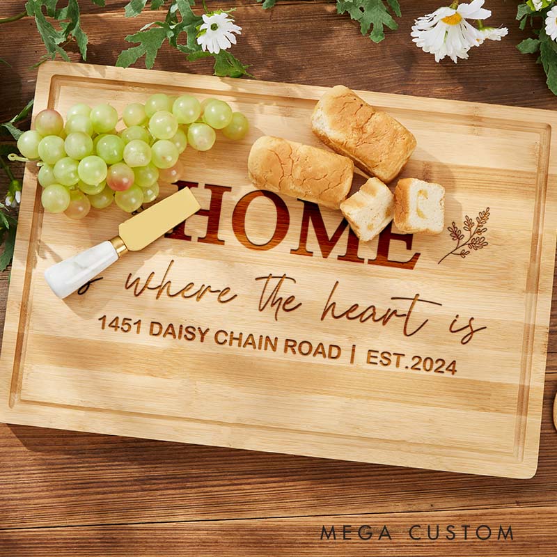 Personalized Cutting Board Charcuterie Board Home Is Where the Heart Is Housewarming Gift Real Estate Closing Gift Moving Gift New Home Gift