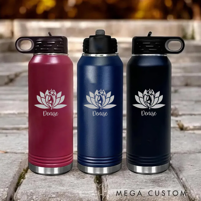 Personalized Yoga Water Bottles with Lotus and Pose Design Perfect Gift for Yoga Lover