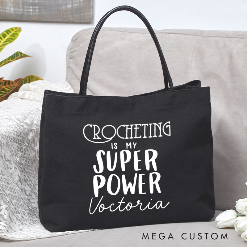 Personalized Crocheting is my Super Power Tote Bag Crocheting Lovers Bag with Name Crocheter Gift Crocheting Lovers Gift