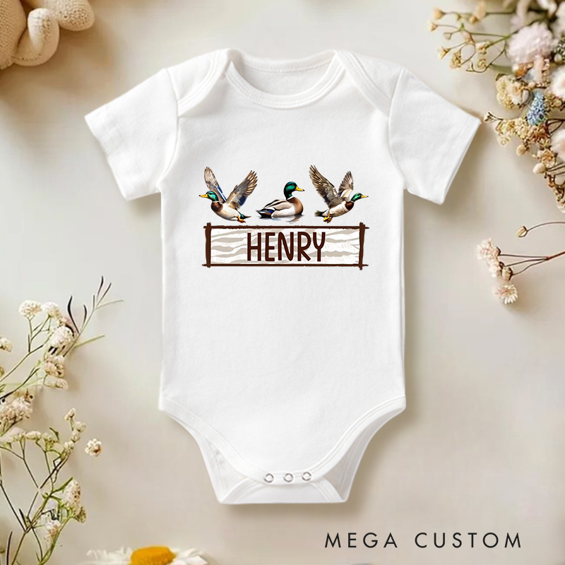Personalized Mallard Duck Hunting Baby Onesie First Birthday Gift Baby Gift for New Mom