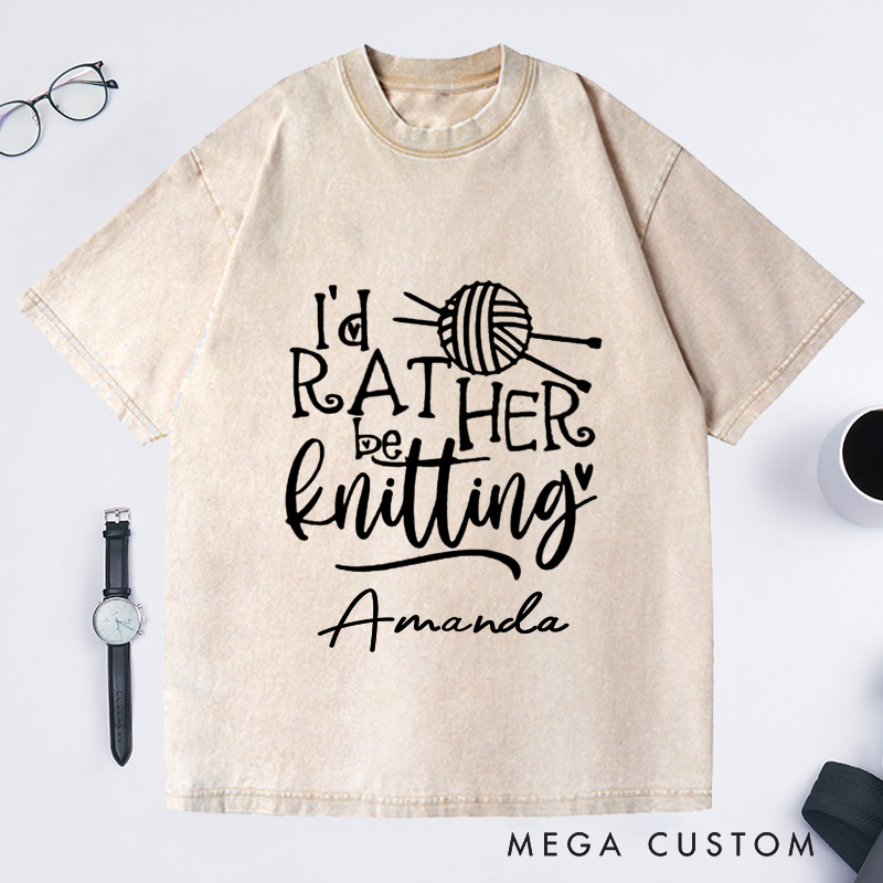 Personalized Knitting Lover Washed T-Shirts Knitter Shirt Knitting Gift Love to Knit I'd Rather Be Knitting Tee Cute Knit Lover