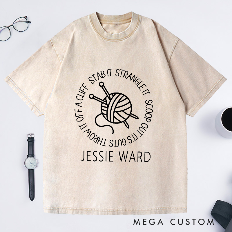 Personalized Funny Knitting Washed T-Shirts Knit Gift Knitter Gift for Knitting Lover Funny Knitter