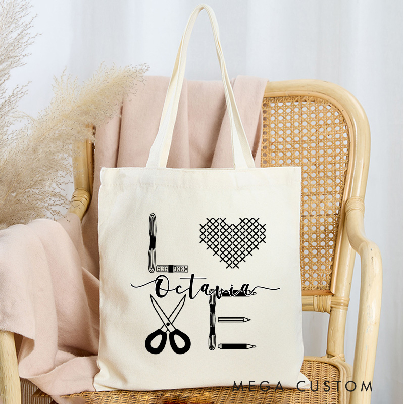 Personalized Cross Stitch Tote Bag Cross Stitcher Bag Sewing Lover Bag with Name Sewing Lover Gift 