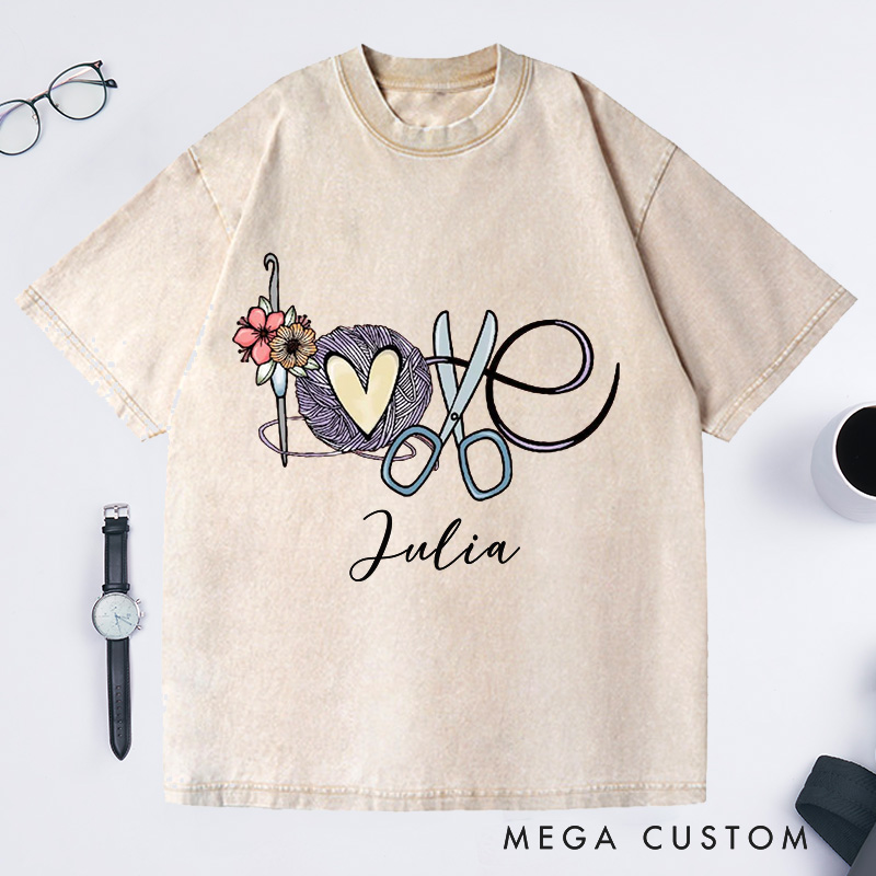 Personalized Love Crochet Washed T-Shirts Funny Crochet T-Shirt Crocheting Lovers Custom Tee