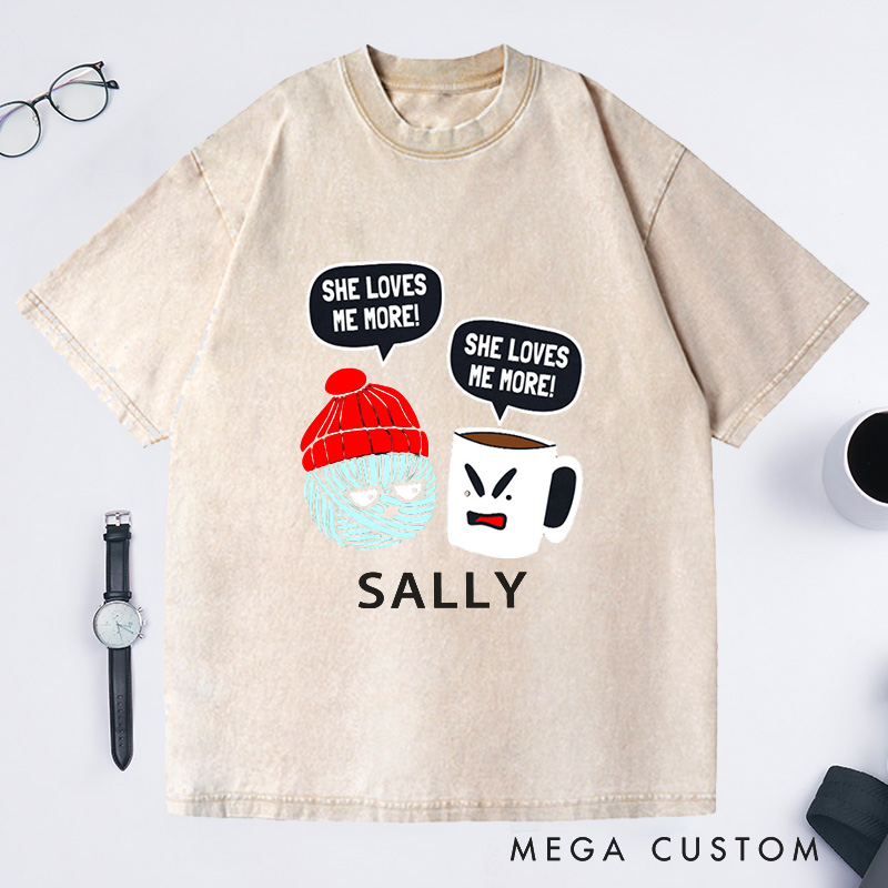 Personalized Crochet and Coffee Funny Washed T-Shirts  Crocheter T-Shirt Crocheting Lovers Custom Tee