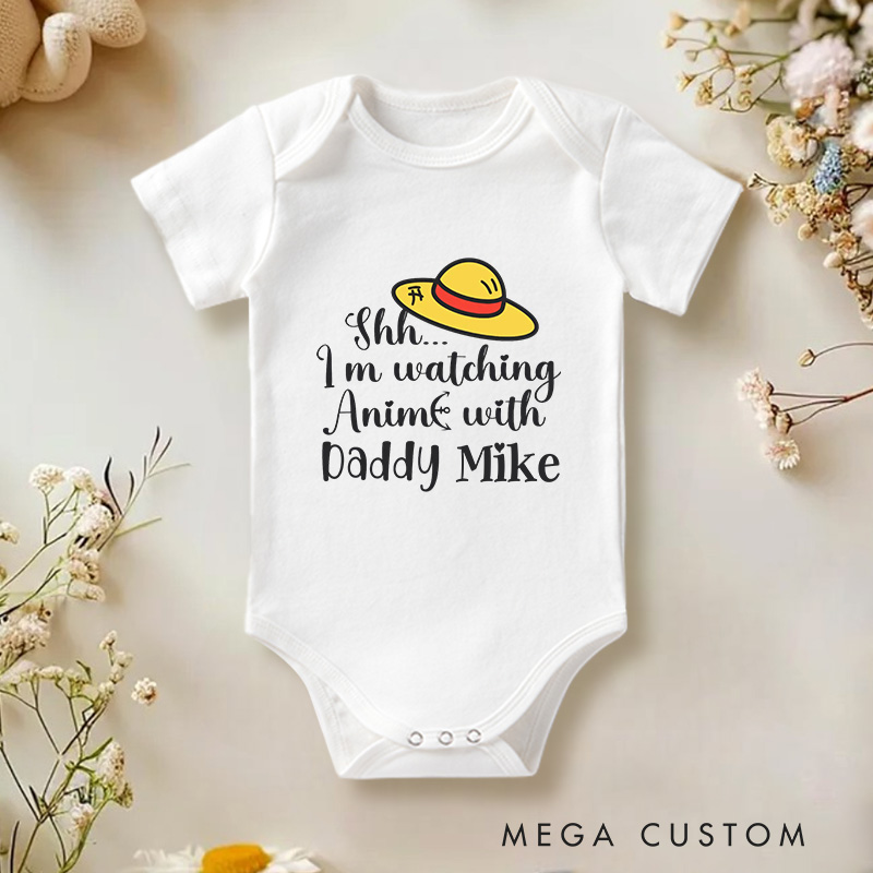 Personalized Shh I’m Watching Anime With Daddy Baby Baby Onesie Gift for First Father’s Day