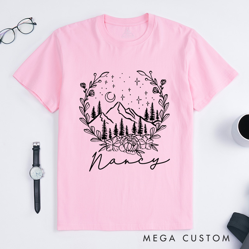 Personalized Mountain Classic T-Shirts Travel Shirt Nature T-Shirt Hiking Tee Graphic Shirts for Women Traveling Lovers