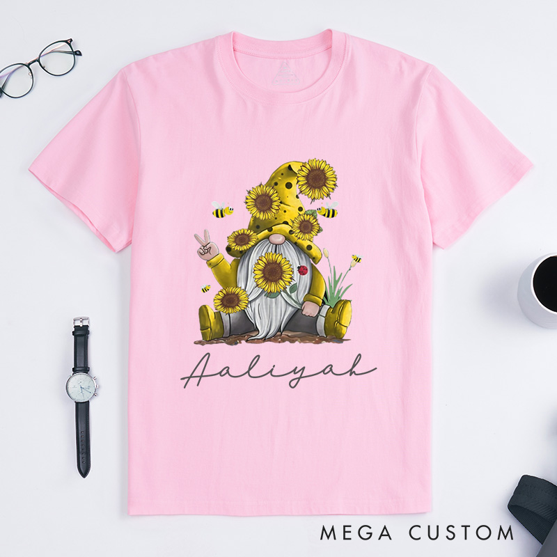 Personalized Sunflower Gnome Classic T-Shirts Bee Gnome Shirt Gardening Lovers Custom Tee