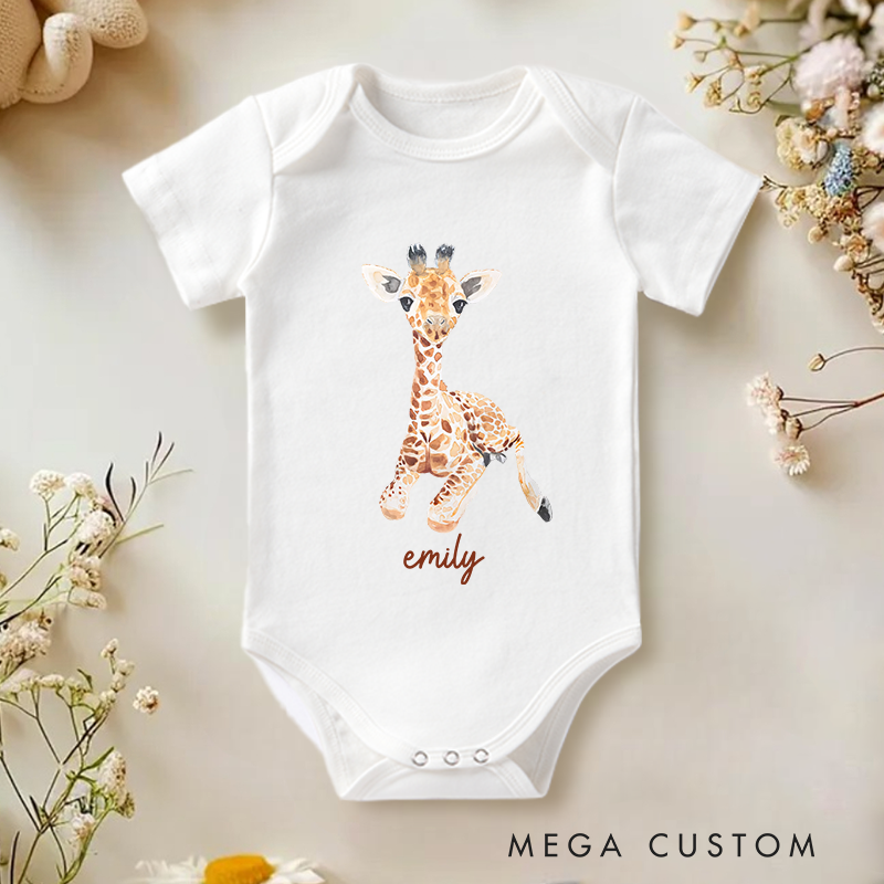 Personalized Cute Giraffe Print Baby Onesie Baby Shower Gift Birthday Gift for Baby