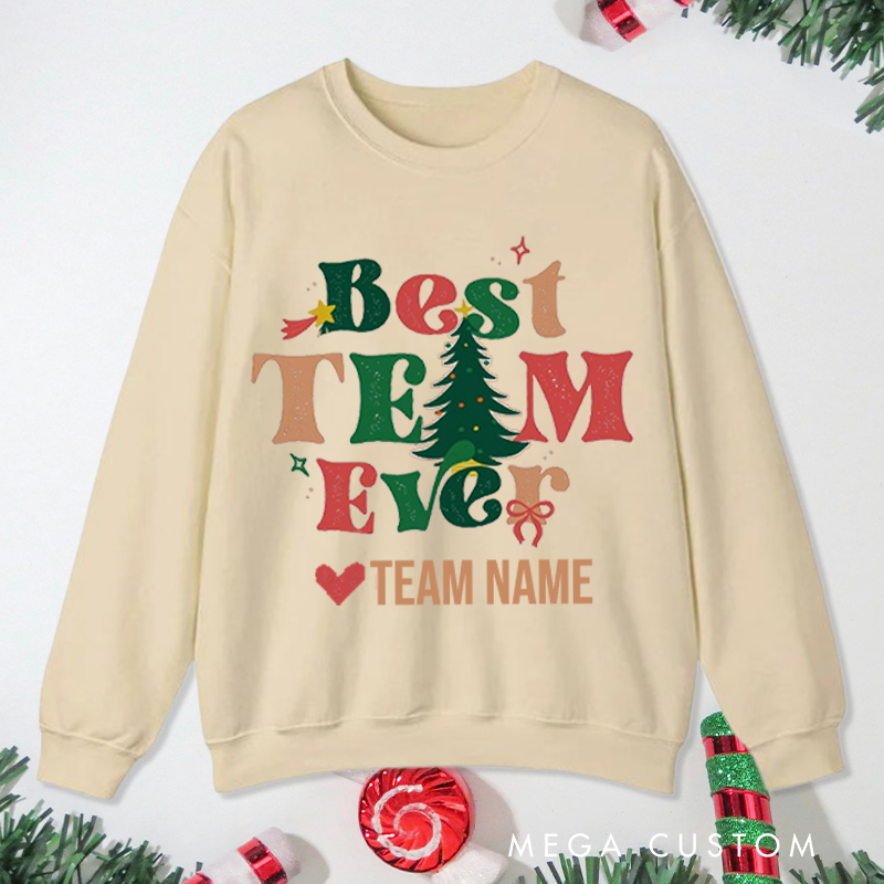Personalized Office Worker Sweatshirt Best Team Ever with Christmas Elements Appreciation Gift for Coworkers