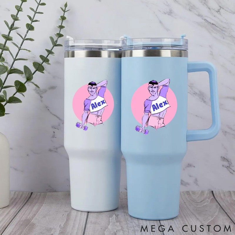 Personalized Handle Tumbler with Stylish Fitness Illustration Featuring Athletic Male for Gym Lover Fitness Durable Hot or Cold Drinks