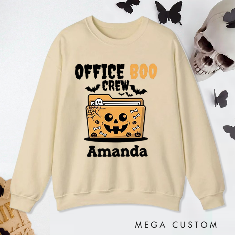 Personalized Office Worker Sweatshirt Office Boo Crew with Halloween Elements Appreciation Gift for Coworkers