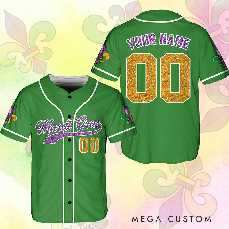 Personalized Mardi Gras Baseball Jersey with Custom Name and Number 