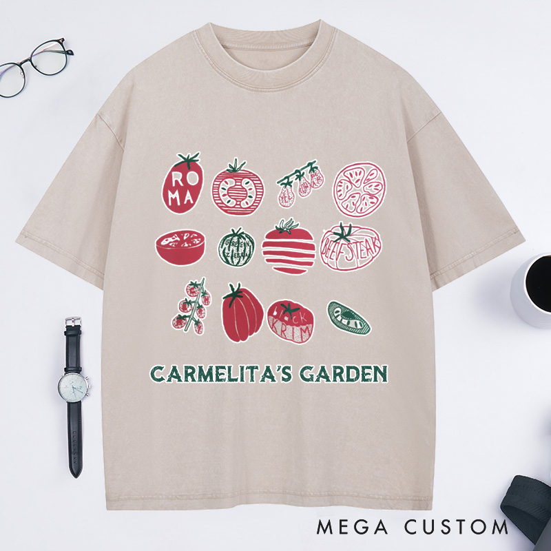 Personalized Vegetable Washed T-Shirts Custom Garden Shirt Screen Print Shirt Foodie Gift for Grandkids