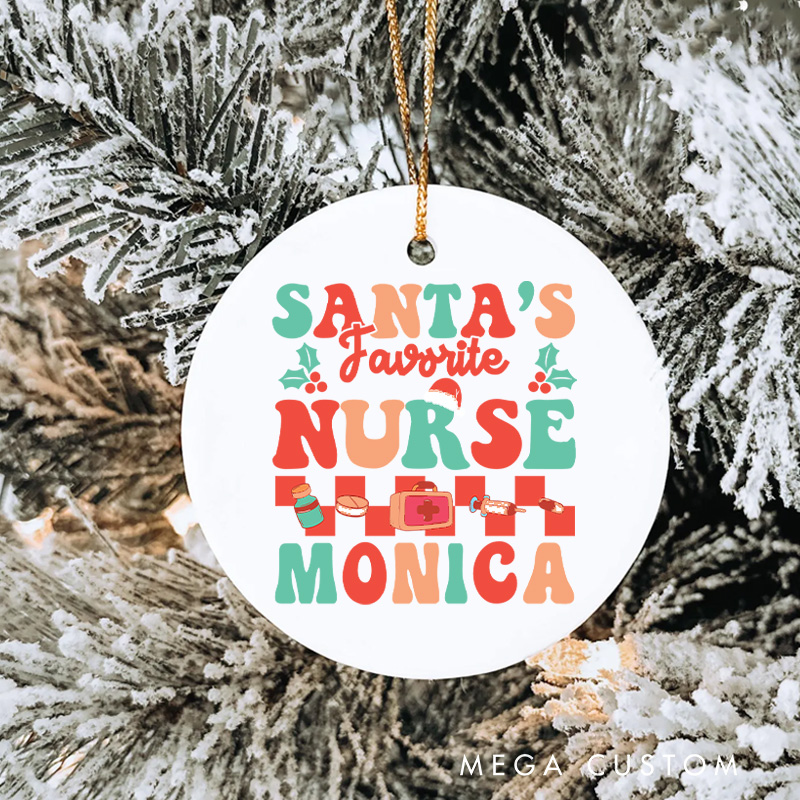 Personalized Nurse Christmas Ornament Santa's Favorite Nurse Design Christmas Ornament New Nurse Gift Funny Nursing Gifts