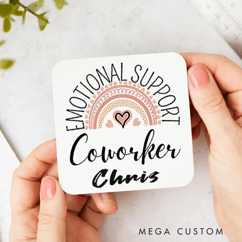 Personalized Coasters for Office Worker Emotional Support Coworkers with Boho Style Rainbow Appreciation Gift for Coworkers