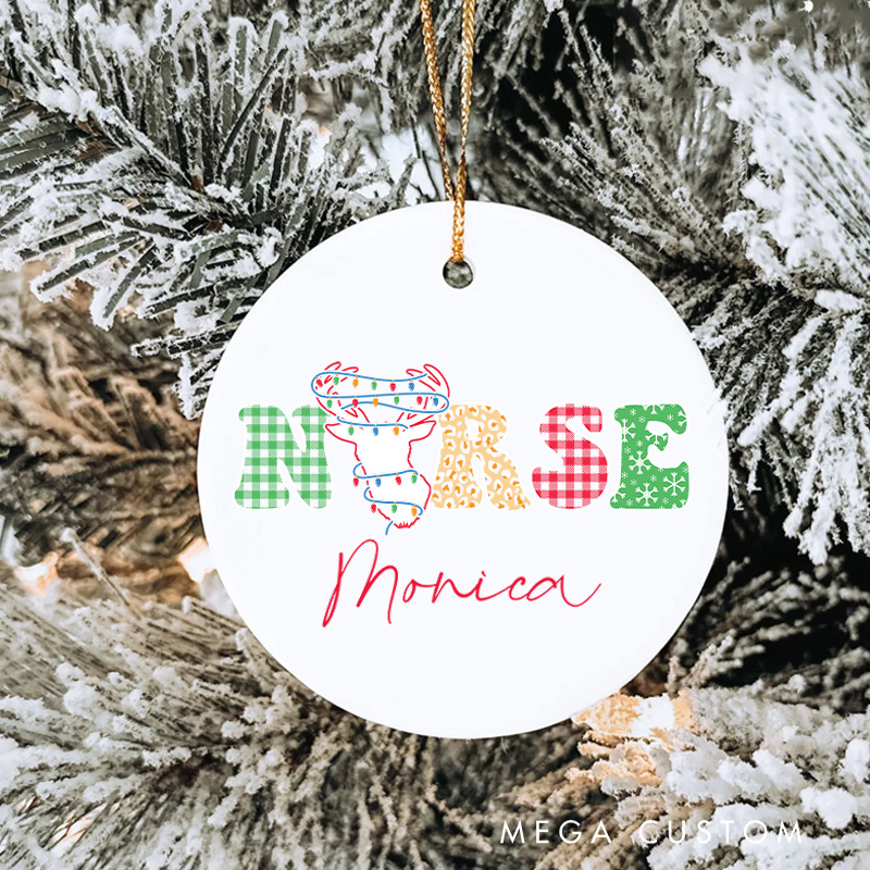 Personalized Nurse Christmas Ornament Reindeer Holiday Design Christmas Ornament New Nurse Gift Funny Nursing Gifts