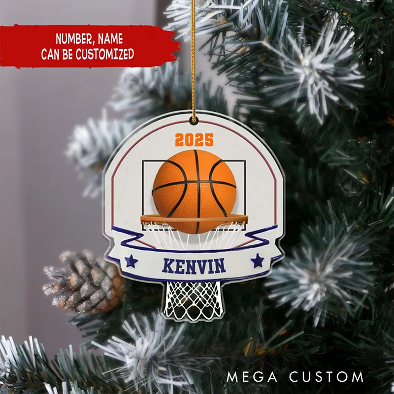 Personalized Basketball Christmas Ornament with Name Year and Hoop Design