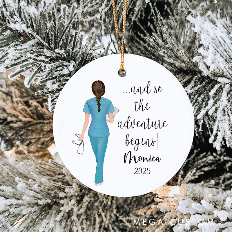 Personalized Nurse Christmas Ornament And So the Adventure Begins Design Christmas Ornament New Nurse Gift Funny Nursing Gifts