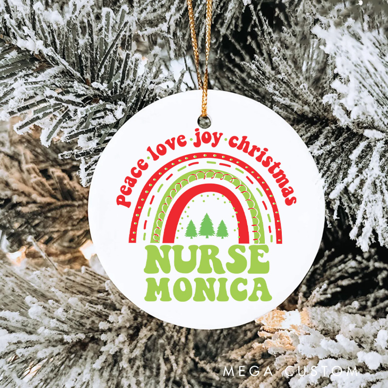 Personalized Nurse Christmas Ornament Peace Love Joy Nurse Design Christmas Ornament New Nurse Gift Funny Nursing Gifts