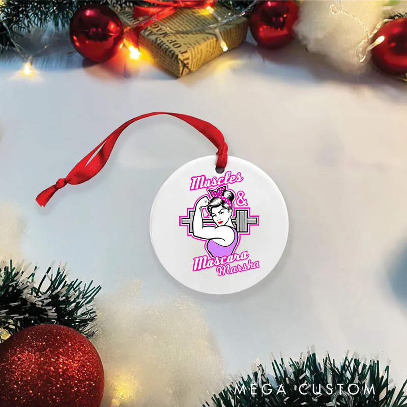 Personalized Christmas Ornament Gift with Feminine Weightlifting Design for Fitness Enthusiasts Bodybuilders and Gym Lovers