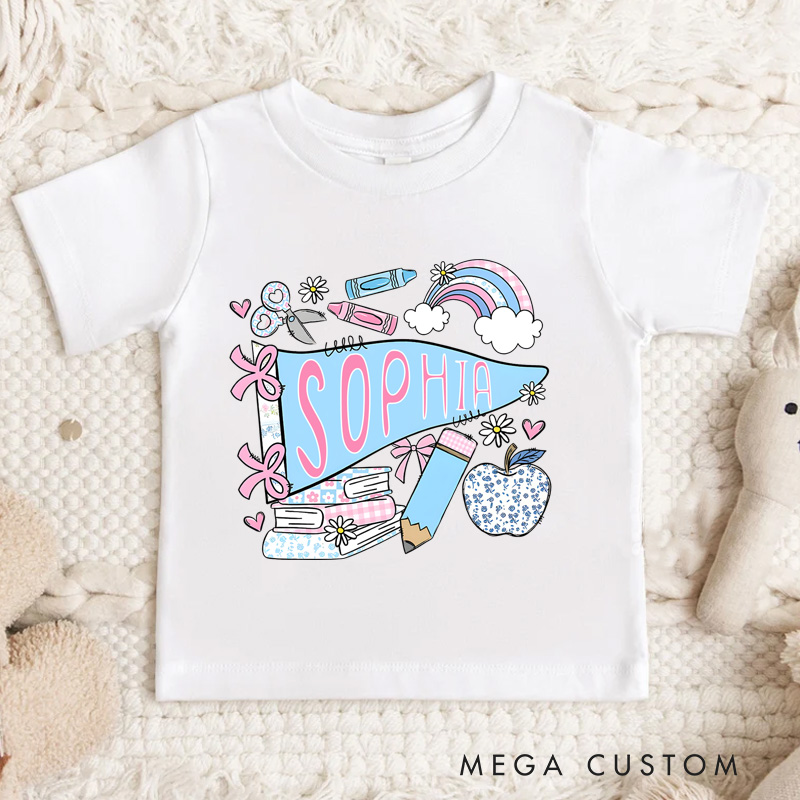 Personalized Pennant Name School T-Shirt for Kids First Day Of School Tee Toddler First Day Tee