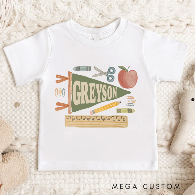 Personalized Back to School Name Toddler T-Shirt School Supplies Pennant Name T-shirt  