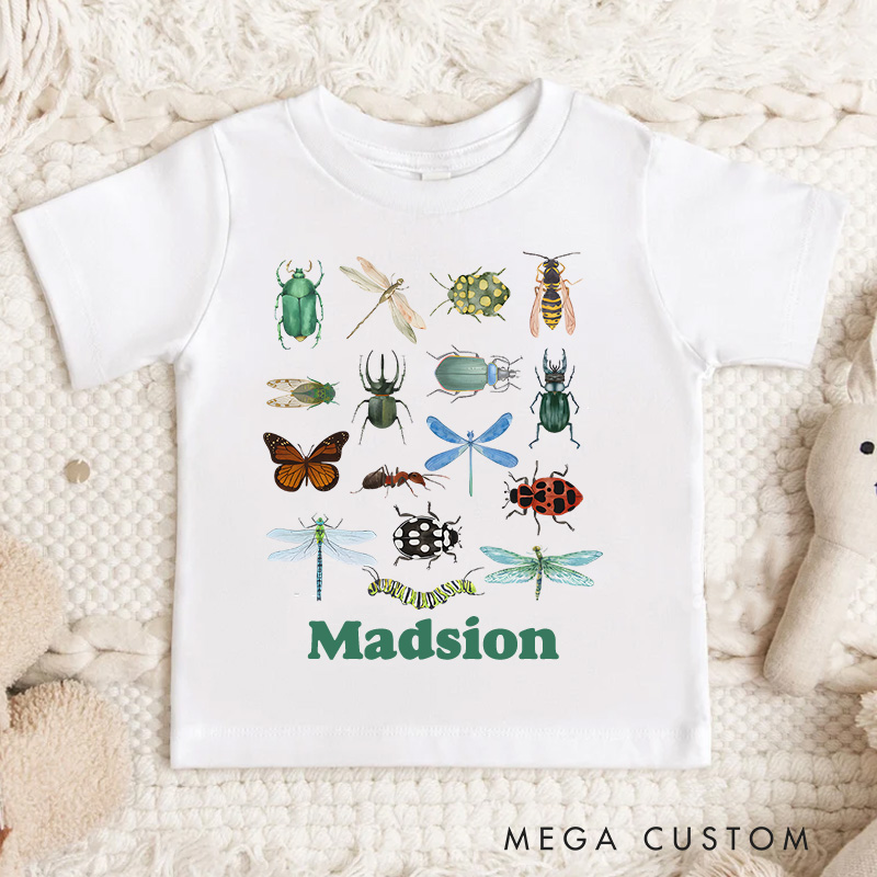 Personalized Retro Bugs Toddler T-Shirt Cute Entomology Children's Clothing Boho Natural Kids and Youth T-Shirt