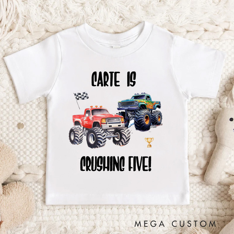 Personalized Kids Monster Trucks Birthday T-Shirt Gift for Kids