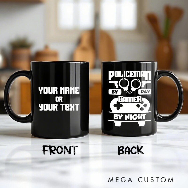 Personalized Policeman by Day Gamer by Night Mug Custom Gift for Police Officers