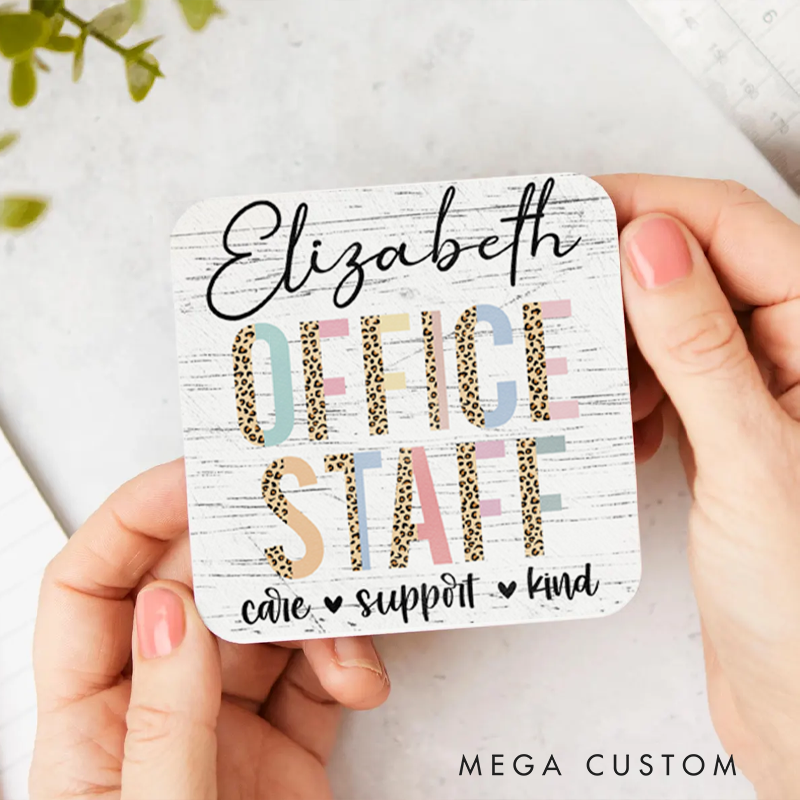 Personalized Coasters for Office Worker Office Staff with Leopard Print Design Appreciation Gift for Coworkers