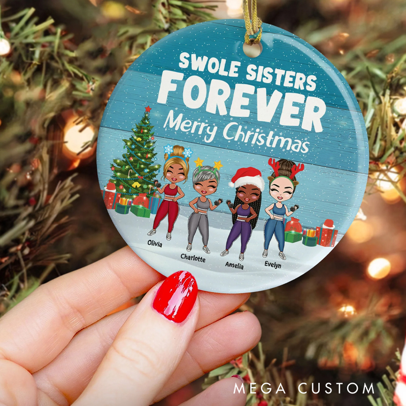Personalized Christmas Ornament Gift with Swole Sister Forever for Fitness Enthusiasts Bodybuilders and Gym Lovers