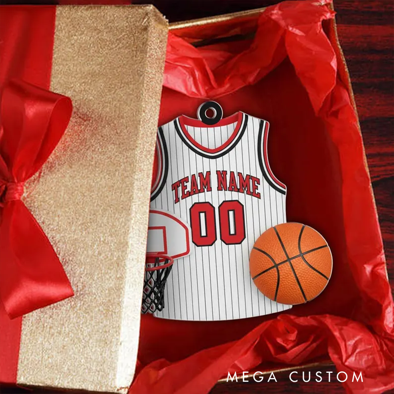 Personalized Acrylic Basketball Jersey Christmas Ornament with Custom Team Name and Number Design