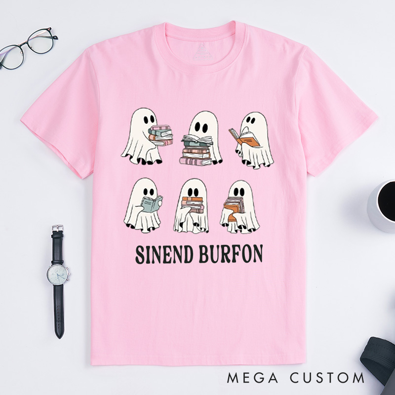 Personalized Cute Ghost Reading Book Halloween Classic T-Shirts Ghost Reading Book Girly Shirt Gift Trendy Bookworm Gifts