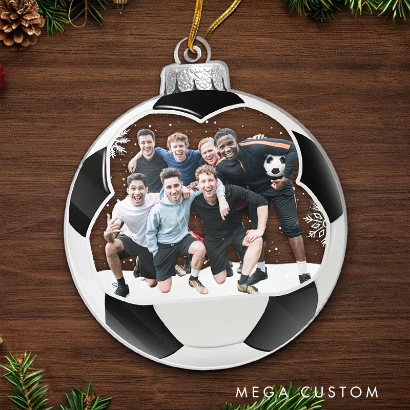 Personalized Acrylic Soccer Photo Christmas Ornament with Custom Team or Player Picture Design