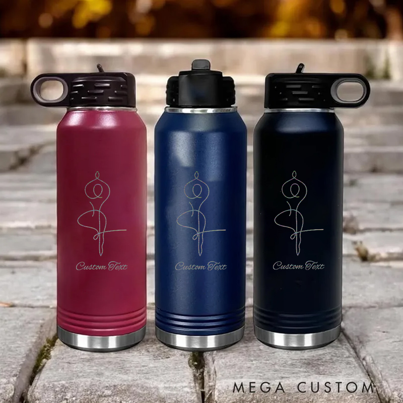 Personalized Yoga Water Bottles with Elegant Yoga Line Art Design Custom Text Perfect Gift for Yoga Lover