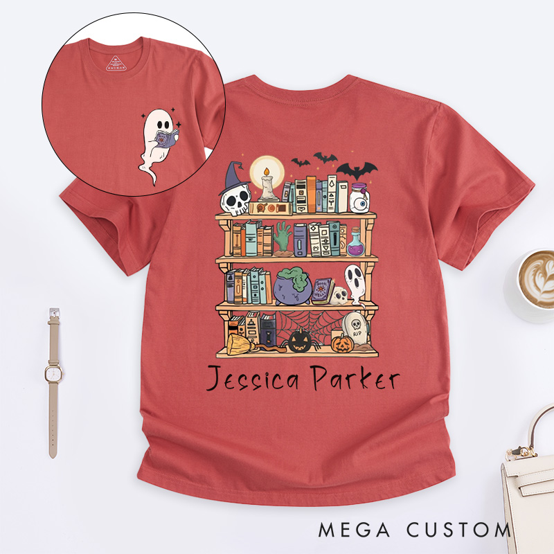 Personalized Ghost Book Reader Classic T-Shirts Halloween Library Shirt Halloween Reading Tee Book Lover Gift Skeleton Book Club Reading Shirts