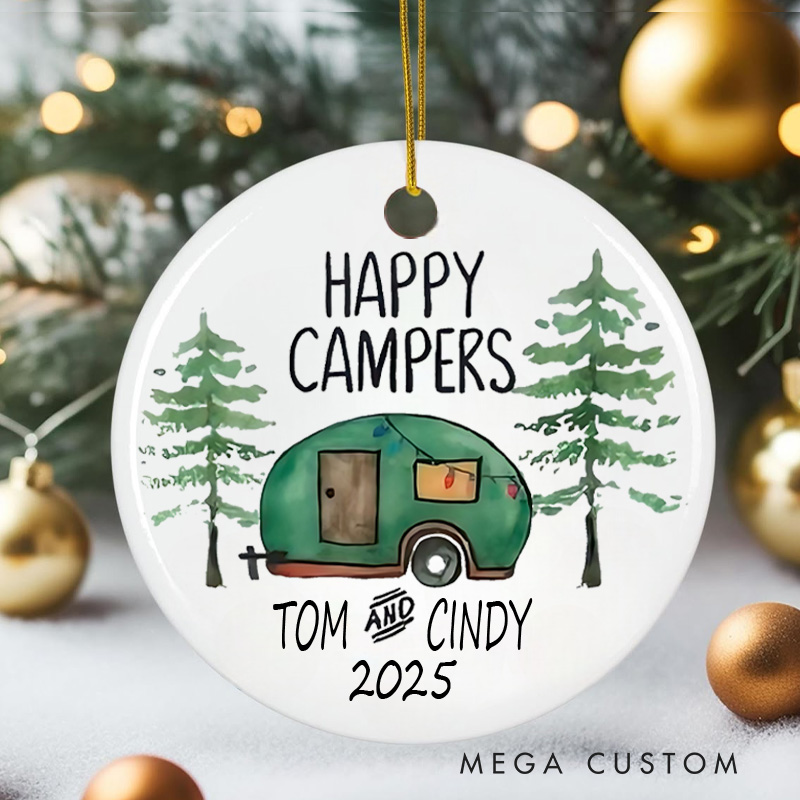 Personalized Happy Campers Christmas Ornament Adventure Outdoor Enthusiasts Christmas Ornament Gift for Traveling Hiking
