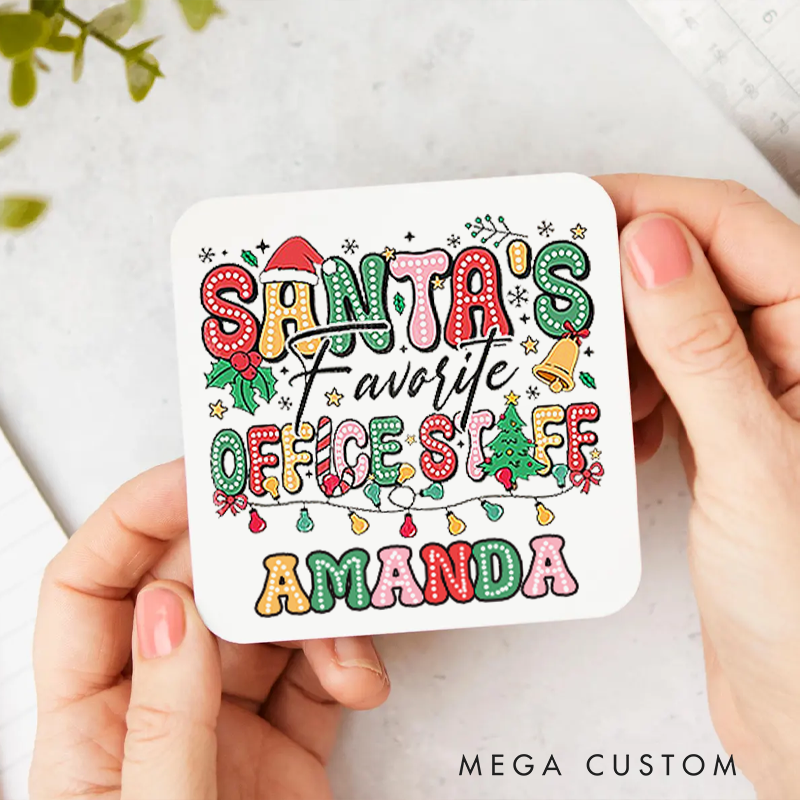 Personalized Coasters for Office Worker Santa's Office Staff with Christmas Elements Appreciation Gift for Coworkers