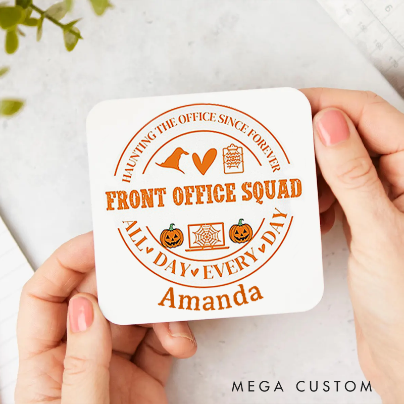 Personalized Coasters for Office Worker Front Office Squad with Halloween Elements Appreciation Gift for Coworkers