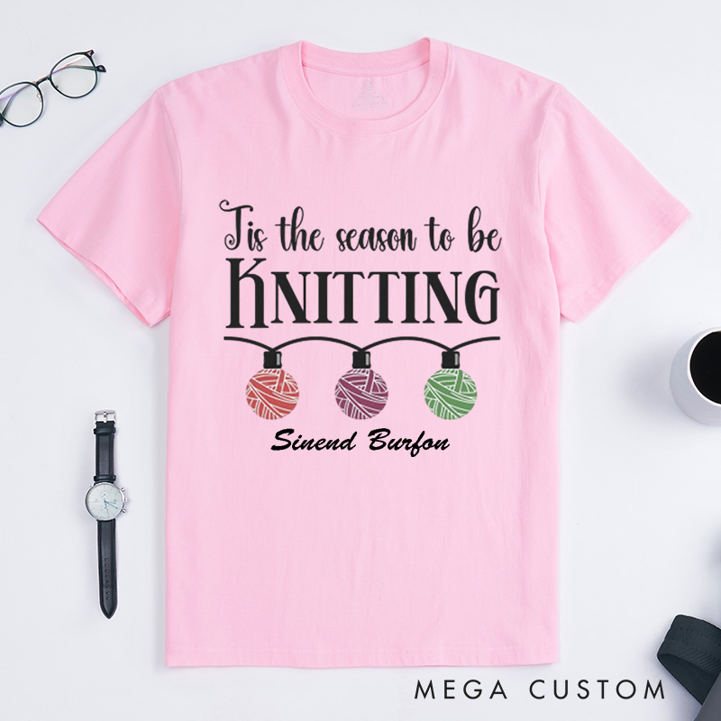 Personalized Christmas Knitting Classic T-Shirts Gift for Family Knitters Xmas Gift Shirt Knit Tee