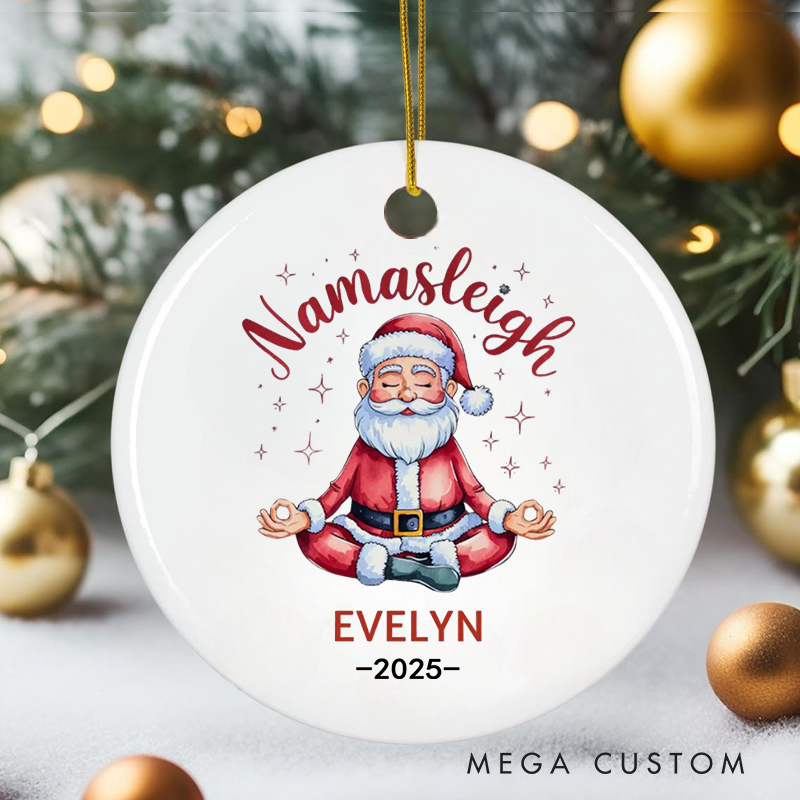 Personalized Christmas Ornament with Namasleigh Meditating Santa Design Christmas Ornament Gift for Yoga Lover