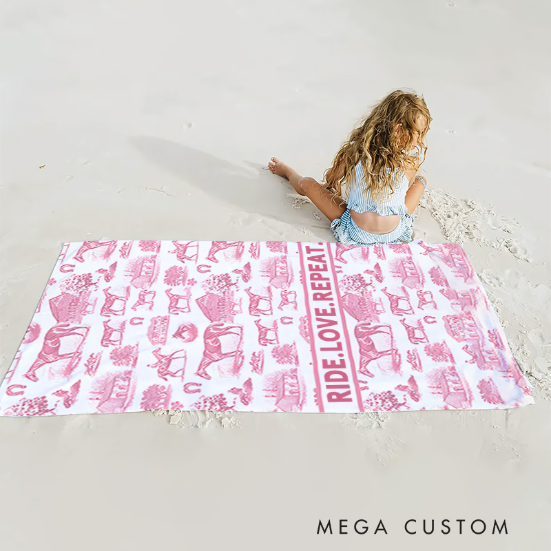 Personalized Horse Theme Towel Beach Towel with Text Birthday Gift for Kids