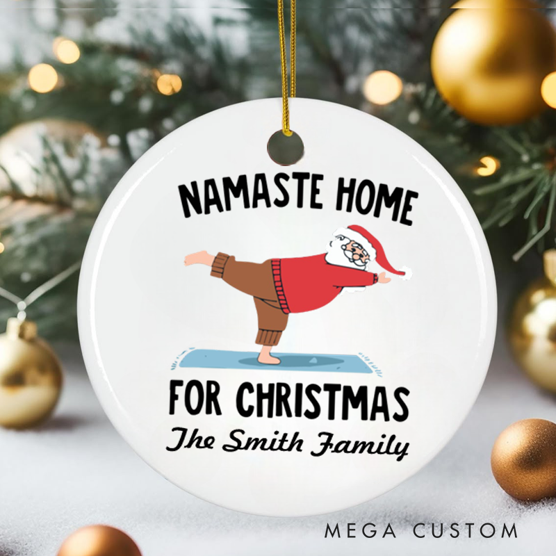 Personalized Christmas Ornament with Namaste Home for Christmas Yoga Santa Design Christmas Ornament Gift for Yoga Lover