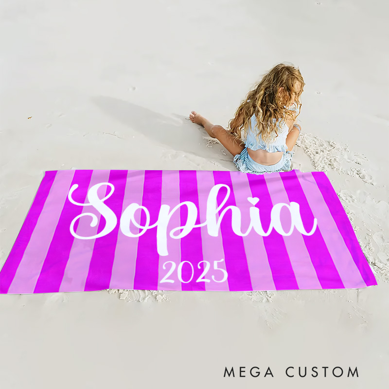 Personalized Palm Tree Stripe Kids Beach Towel with Name Gift for Kids