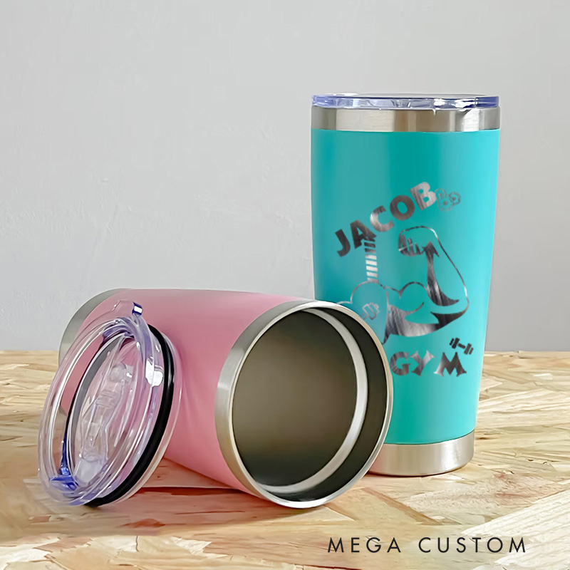 Personalized Fitness Tumbler Coffee Stainless Steel Tumbler with Flexing Muscle Design in Vibrant Colors for Fitness Enthusiasts Bodybuilders and Gym Lovers