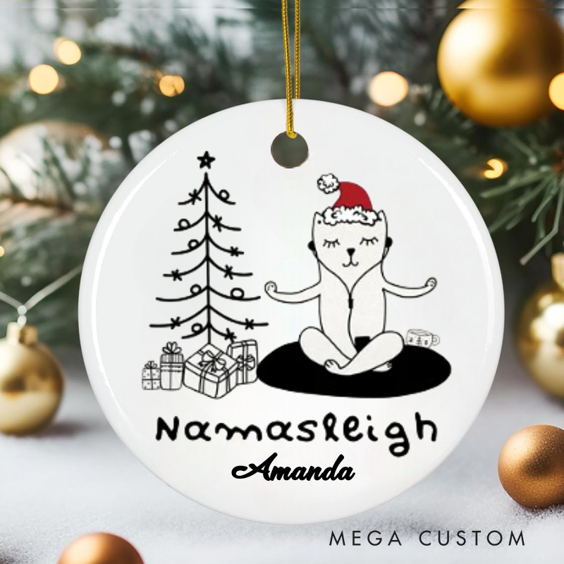 Personalized Christmas Ornament with Namasteleigh Yoga Cat Design Christmas Ornament Gift for Yoga Lover
