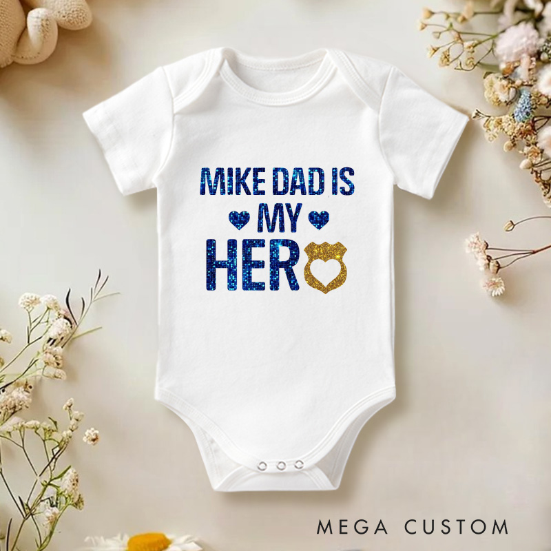 Personalized Daddy Is My Hero Baby Girl Police Daddy Baby Onesie Father's Day Gift
