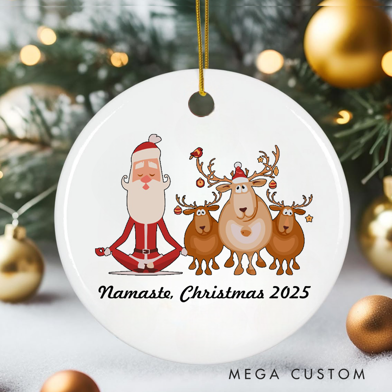 Personalized Christmas Ornament with Namaste Christmas Santa and Reindeer Design Christmas Ornament Gift for Yoga Lover